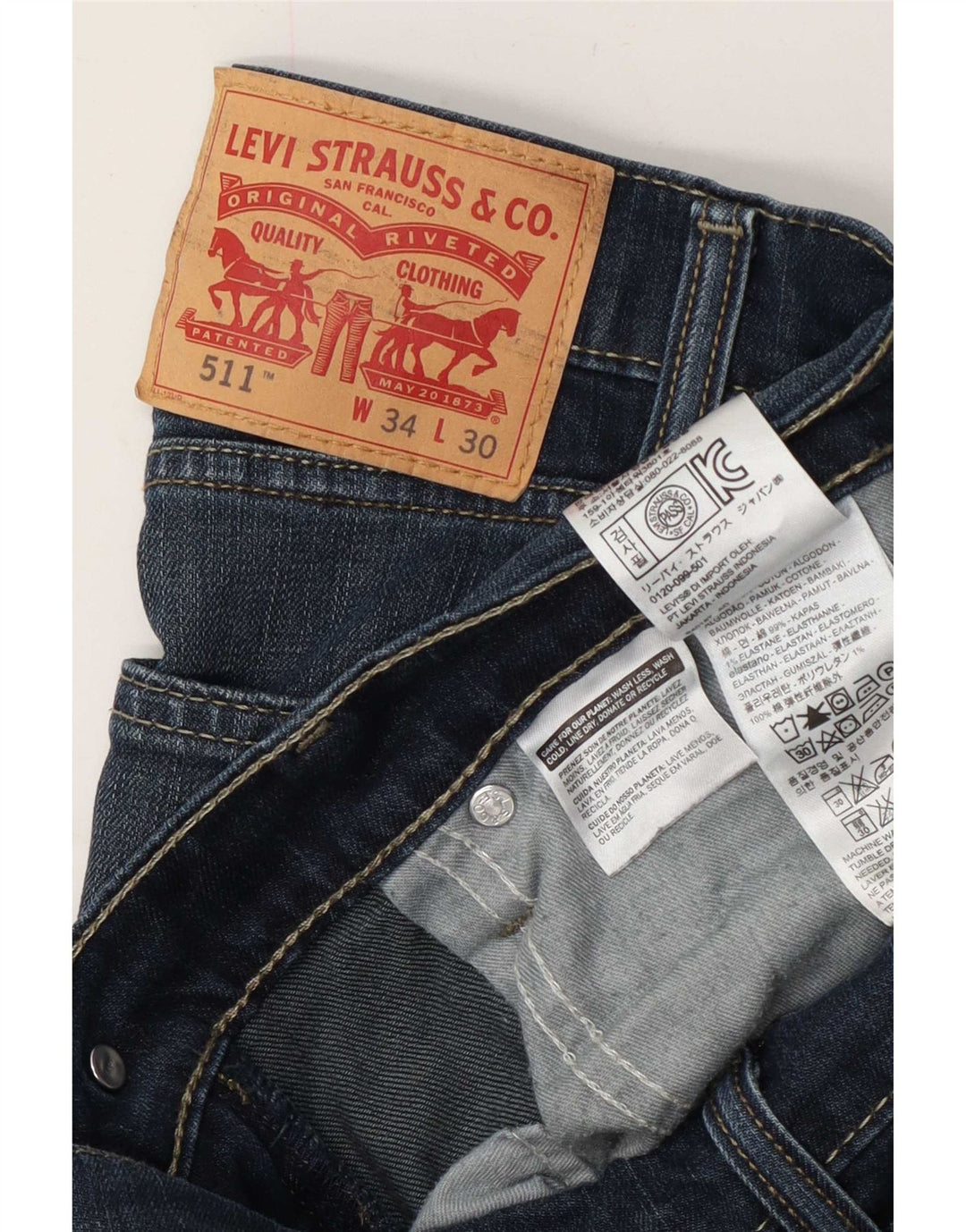 Levi's Hombre 511 Slim Jeans W34 L30 Algodón Azul Marino