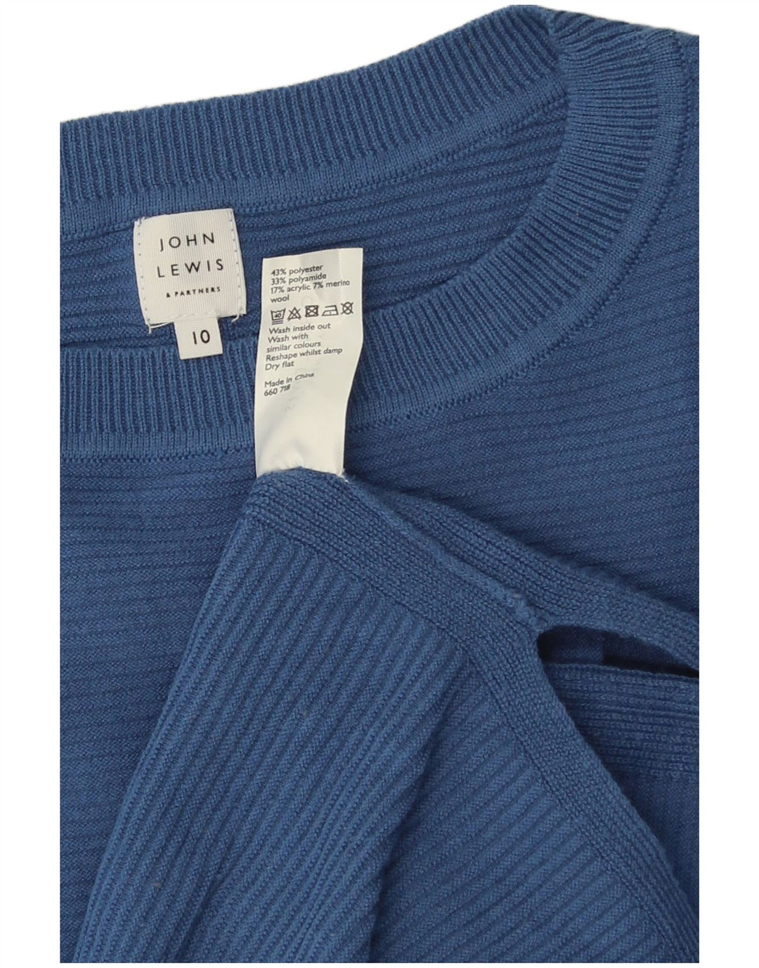 John Lewis - Jersey para mujer con cuello barco, talla 10, poliéster azul pequeño