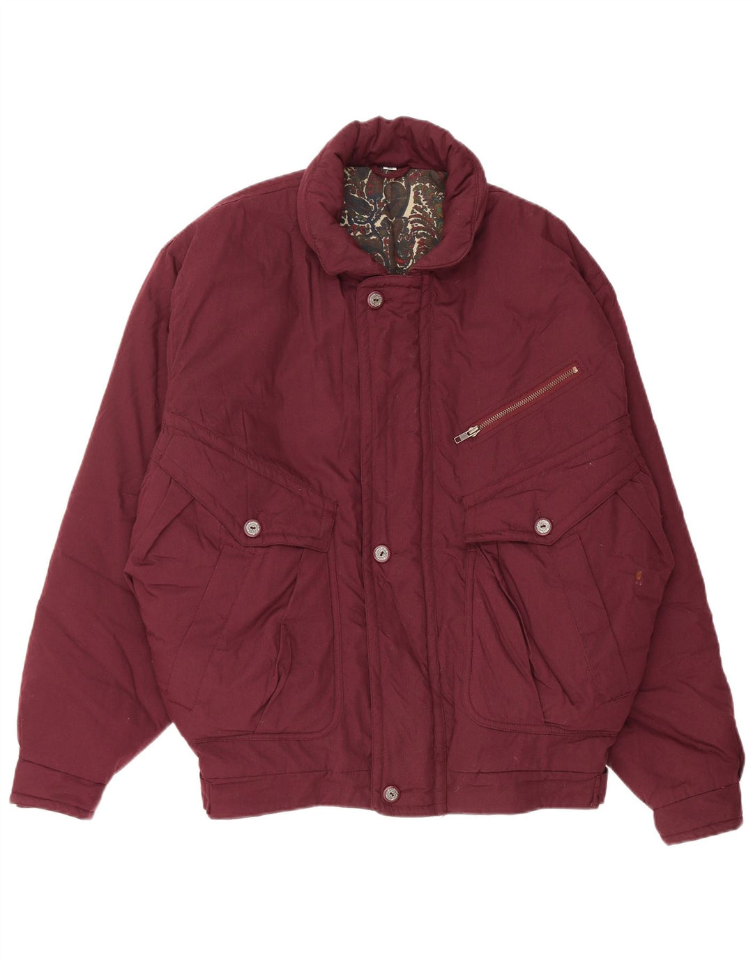 VINTAGE Chaqueta acolchada para hombre IT 50 Poliéster burdeos grande