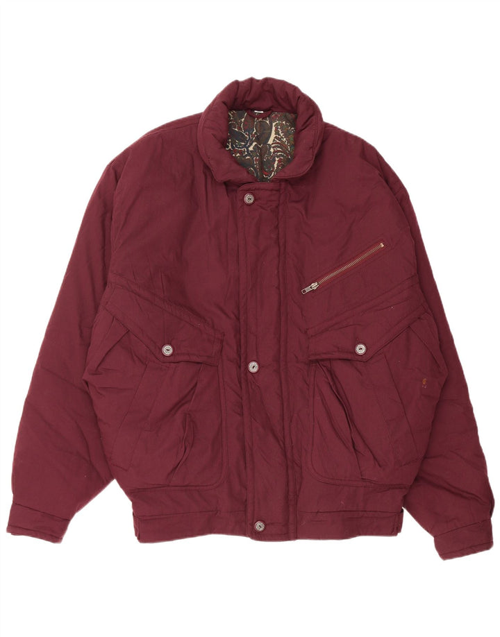 VINTAGE Chaqueta acolchada para hombre IT 50 Poliéster burdeos grande
