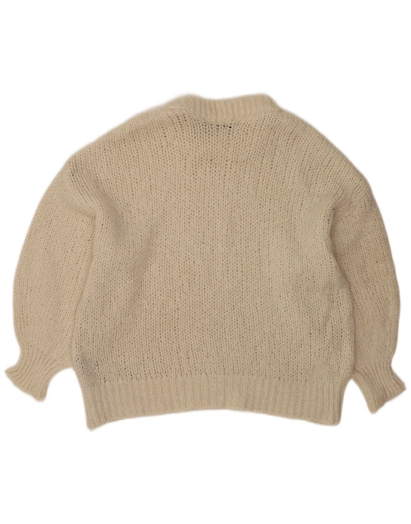 Zara Mujer Suéter De Cuello Redondo De Gran Tamaño UK 10 Small Off White
