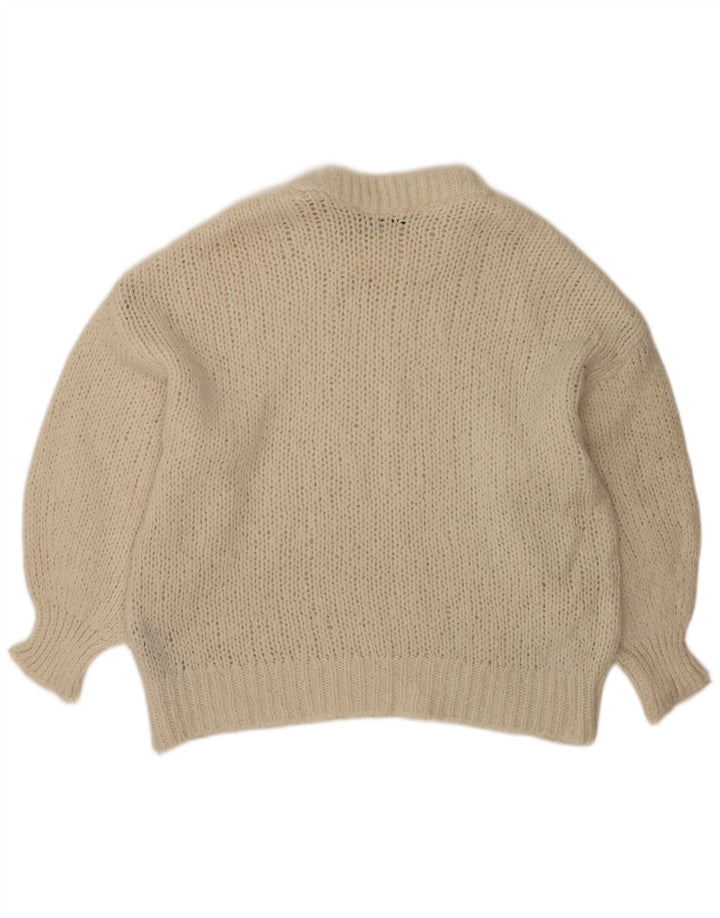 Zara Mujer Suéter De Cuello Redondo De Gran Tamaño UK 10 Small Off White