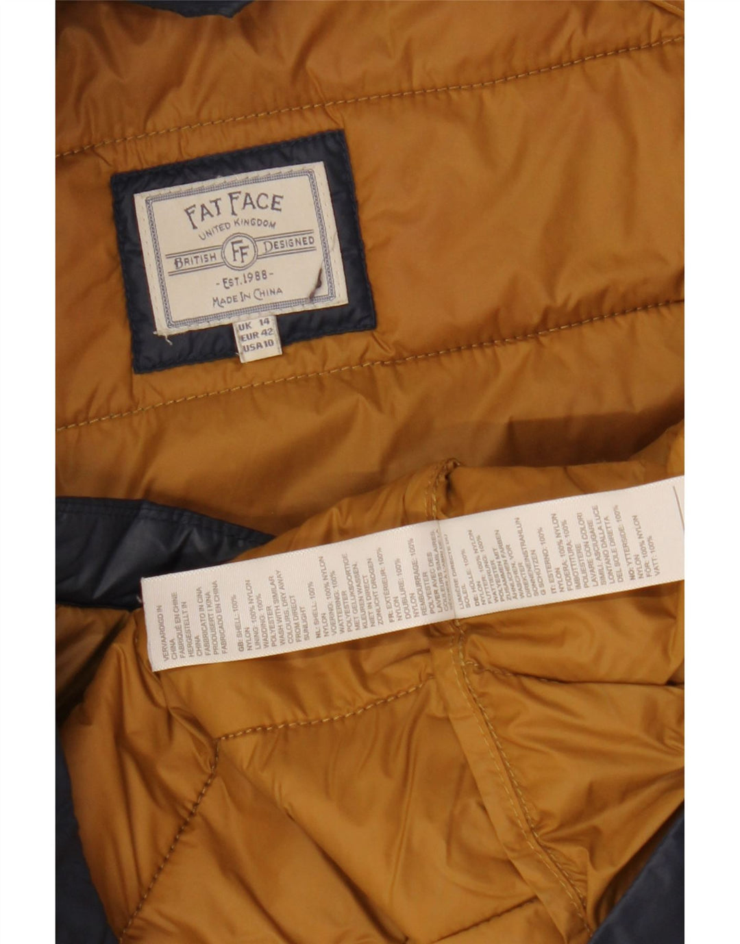 Chaqueta acolchada con capucha para mujer Fat Face UK 44 Large Nylon azul marino