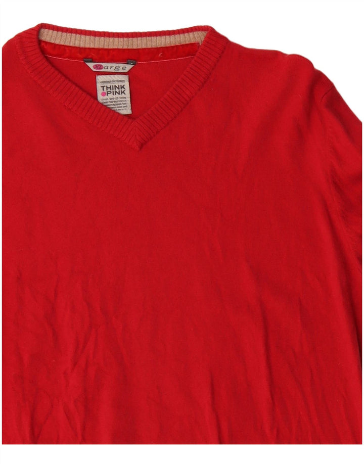 Think Pink - Jersey con cuello en V para mujer, talla XL, lana roja
