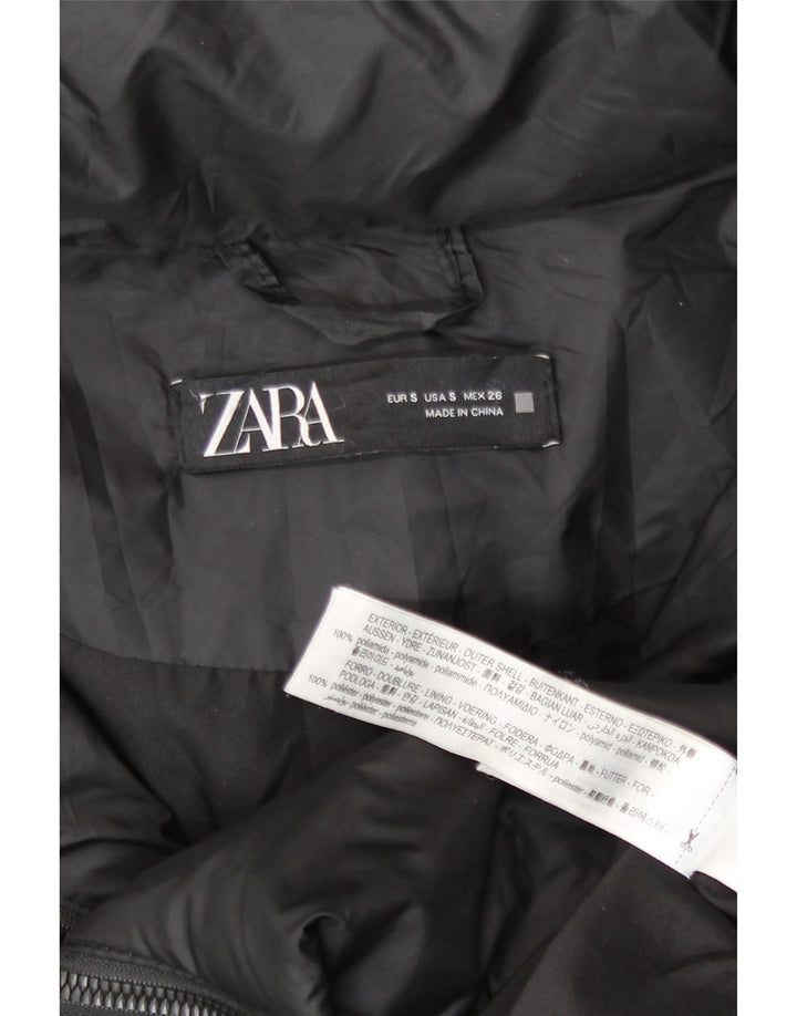Zara Mujer Abrigo Acolchado Extragrande Con Capucha UK 40 Small Poliamida Negra