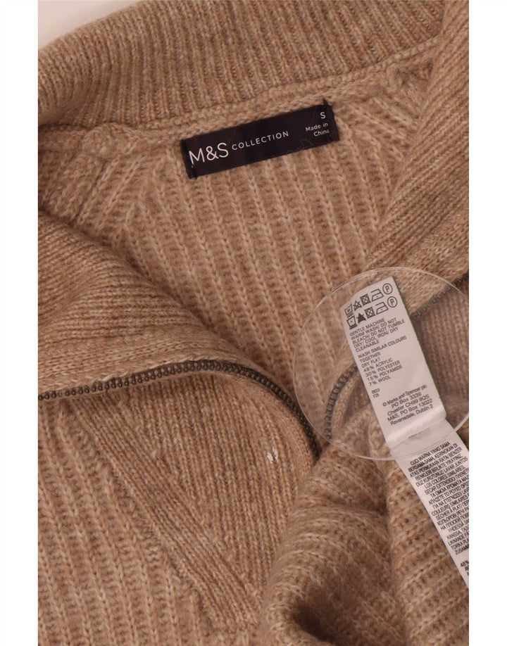 Marks & Spencer Suéter tipo jersey con cuello y cremallera para mujer UK 10 Small Brown Moteado