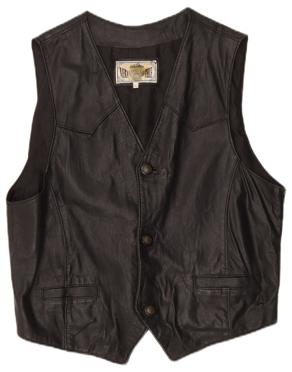 Chaleco de cuero vintage para hombre XL cuero negro