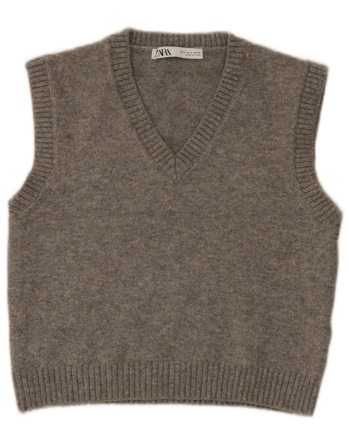 Zara Mujer Chaleco Tank Top UK 10 Small Gris Poliéster
