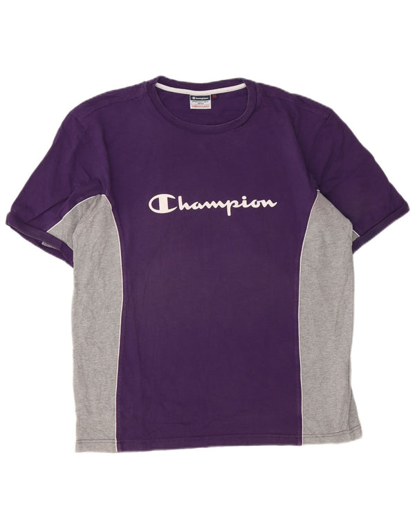Champion Mens Graphic T-Shirt Top XL Purple Colourblock Cotton