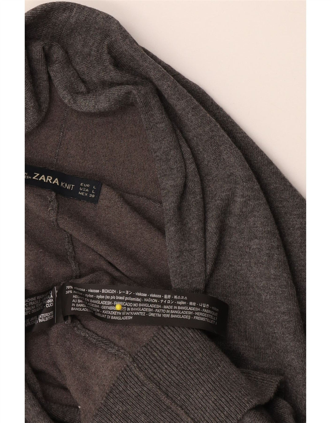 Zara Mujer Suéter Cárdigan Extragrande UK 46 Viscosa Gris Grande