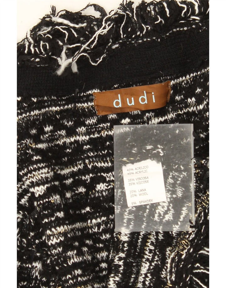 VINTAGE Mujer Cardigan Suéter Reino Unido 10 Pequeño Acrílico Rayado Negro