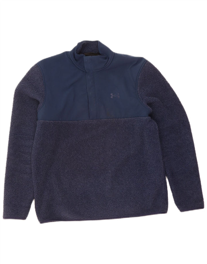 Under Armour Jersey de forro polar con cuello y botones para hombre, tamaño grande, poliéster azul marino