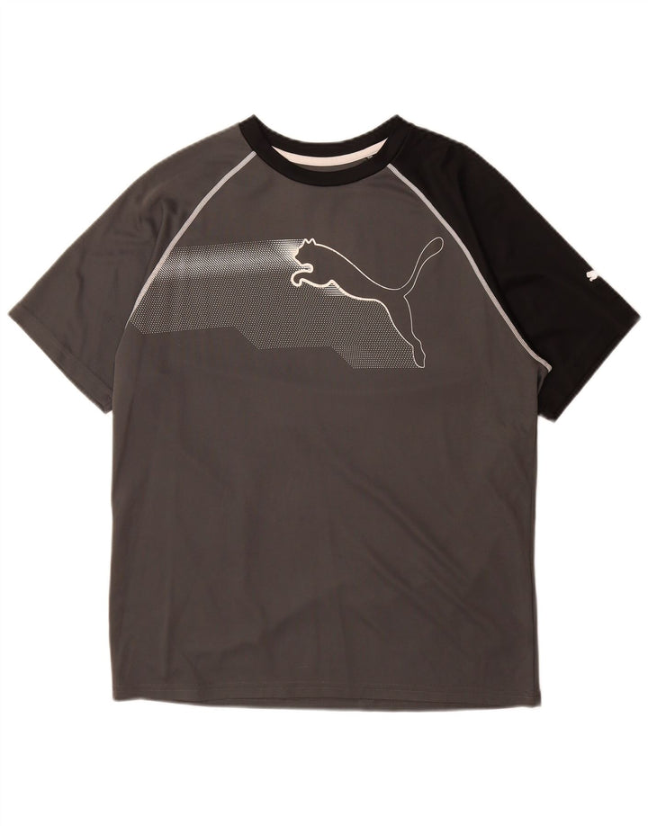 PUMA Camiseta gráfica para hombre Top poliéster color block gris medio