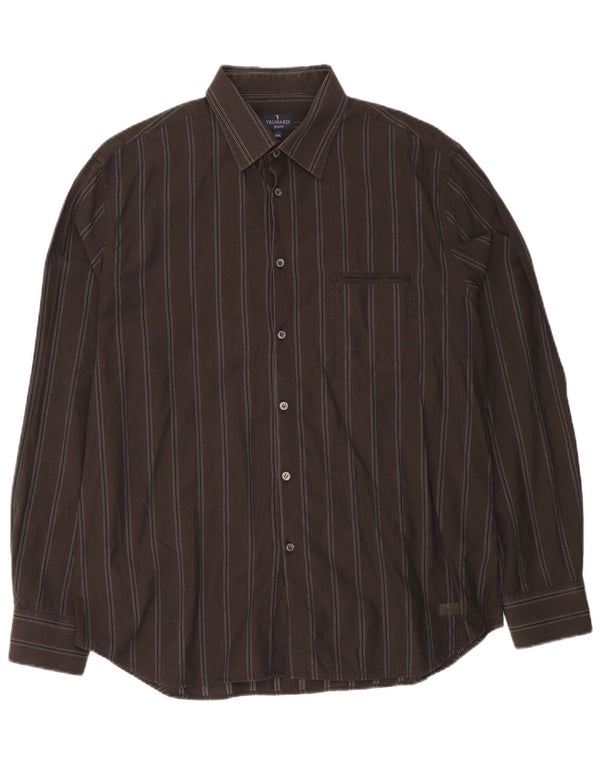 Camisa Hombre Trussardi Jeans 2XL Algodón Rayas Marrón
