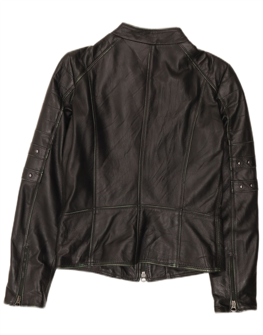 Vintage mujer cuero biker chaqueta IT 44 cuero negro medio