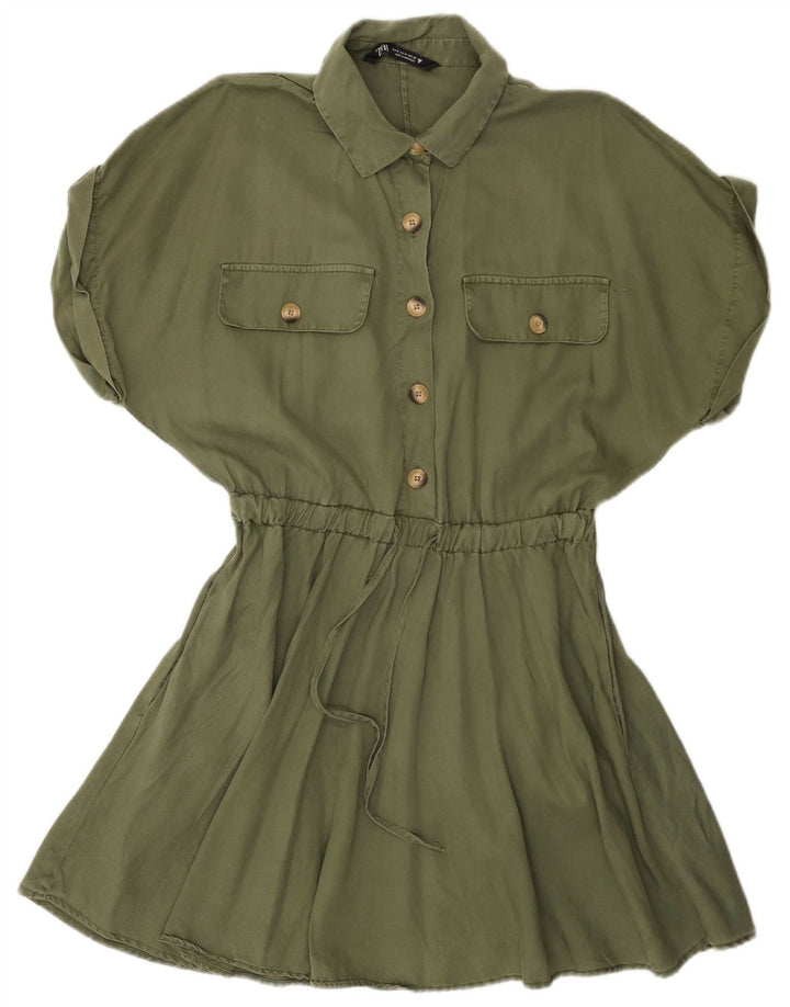 Zara Mujer Vestido Acampanado UK 42 Medium Caqui