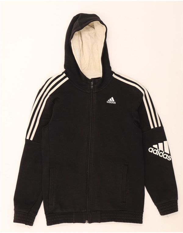 Adidas - Sudadera con capucha para hombre con cremallera gráfica, talla pequeña, algodón negro