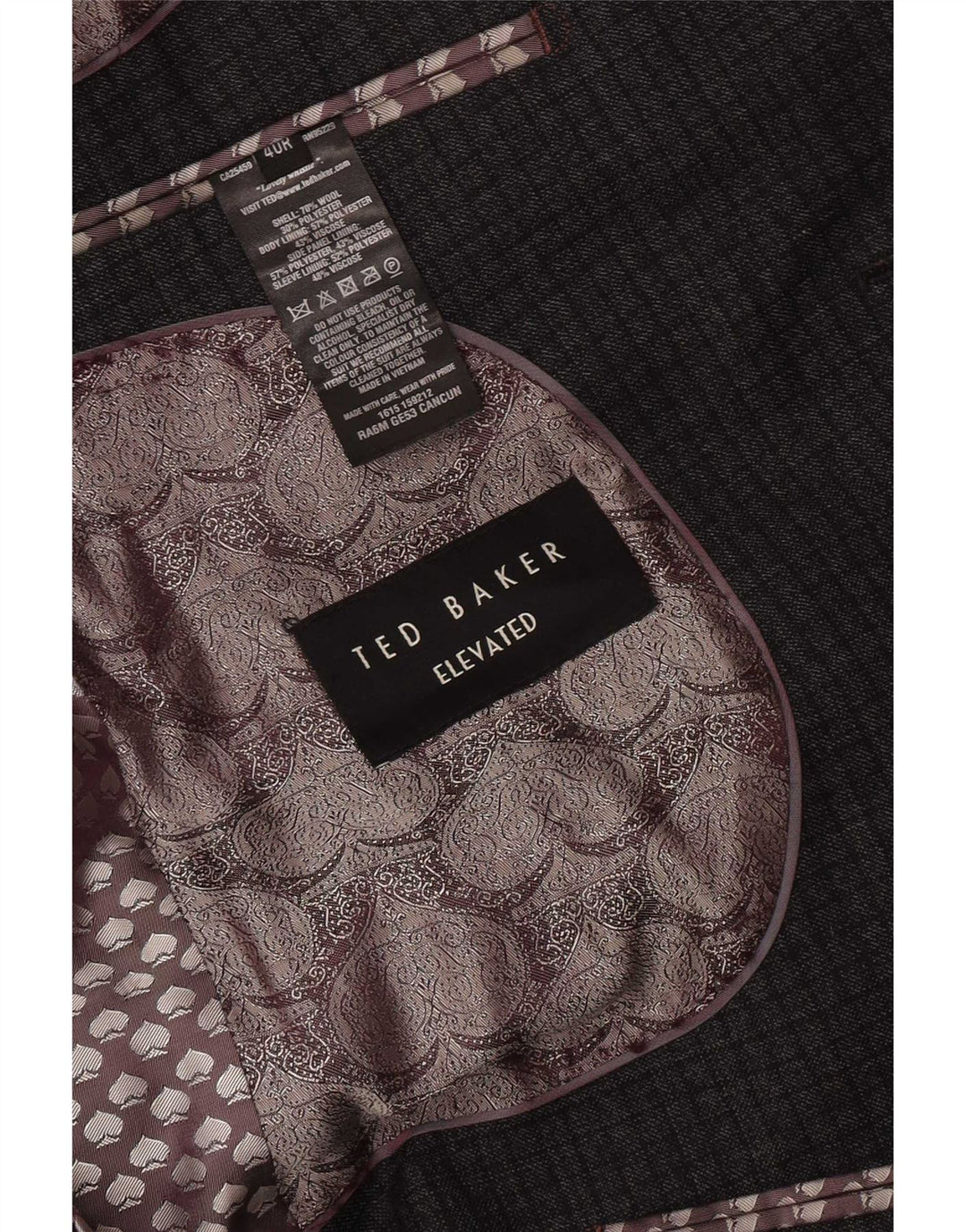Ted Baker Chaqueta tipo blazer de corte regular con 2 botones para hombre UK 40 Large Grey Check