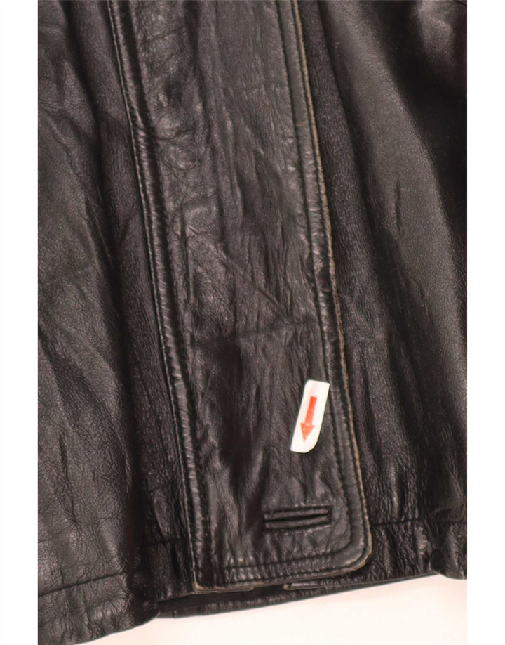Chaqueta de cuero extragrande con capucha vintage para mujer IT 44 Medium Black