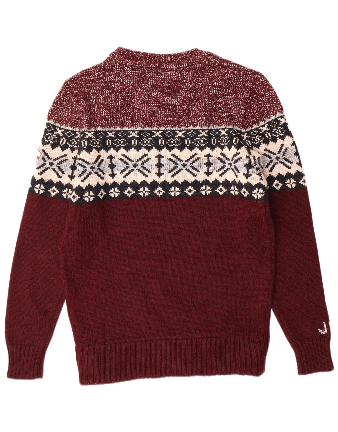 SUPERDRY Suéter tipo jersey con cuello redondo para hombre XL Borgoña Fair Isle Classic