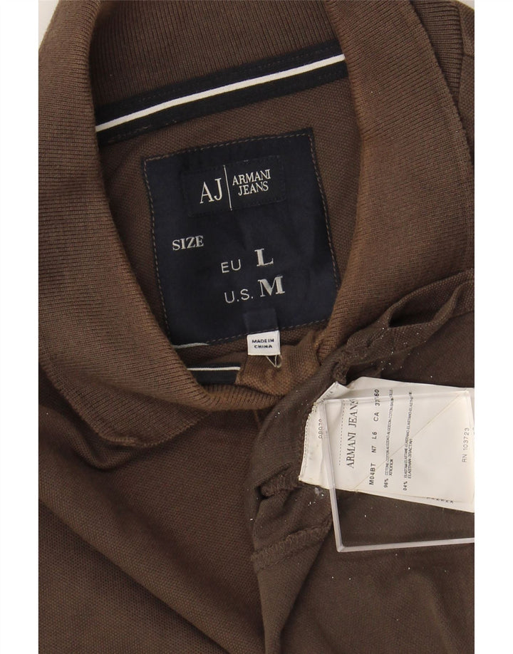 ARMANI JEANS Polo de manga larga para hombre de algodón marrón medio