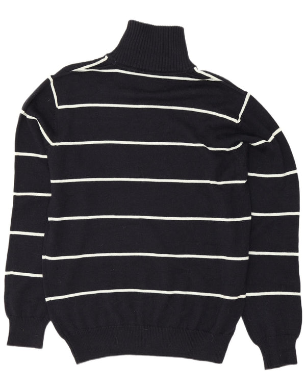 Vintage hombres zip cuello jersey suéter 2XL azul marino rayas merino lana