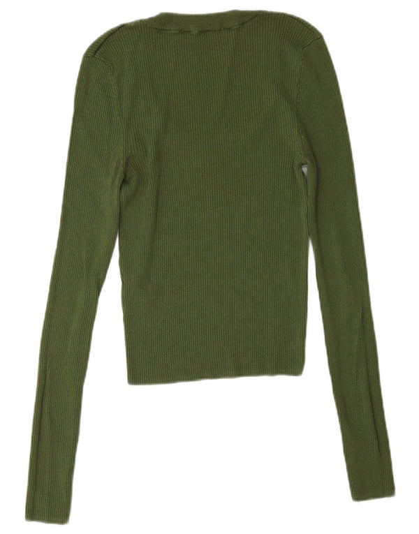 Zara Mujer Slim Fit Top Manga Larga UK 8 Small Viscosa Verde