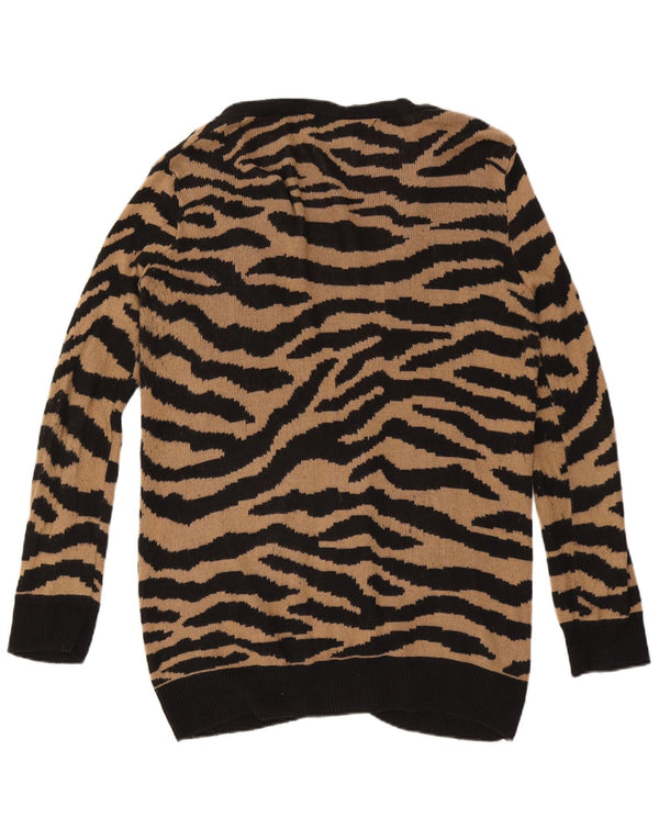 Zara Cárdigan Largo para Mujer UK 46 Grande Marrón Animal Print Algodón