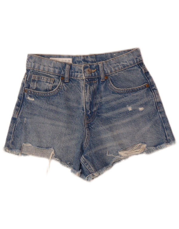 Zara Shorts Vaqueros Desgastados Niña 11-12 Años W26 Algodón Azul