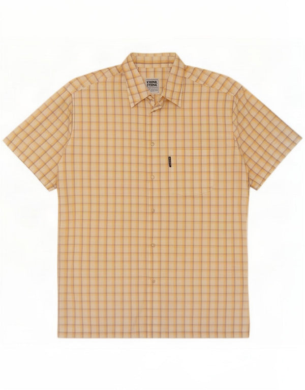Think Pink Camisa de manga corta para hombre XL Algodón a cuadros amarillo