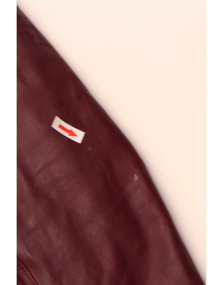 Vintage mujer 4 botones cuero Blazer chaqueta Reino Unido 10 pequeño borgoña