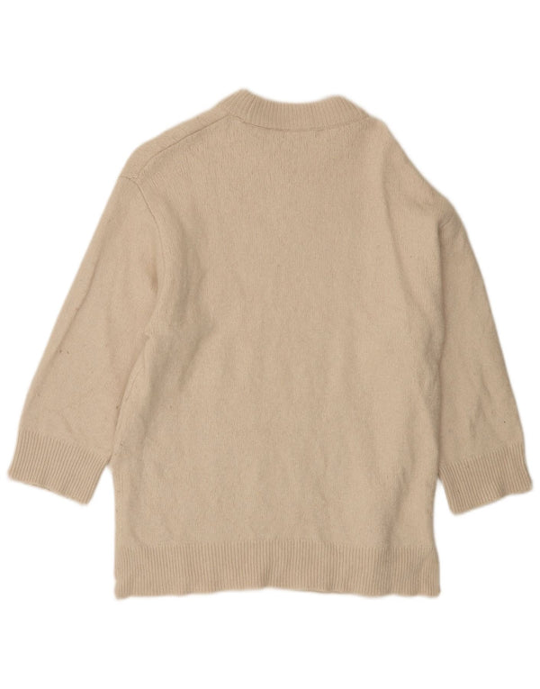 Zara Suéter tipo jersey de gran tamaño con cuello barco y manga 3/4 para mujer UK 10 Small Beige