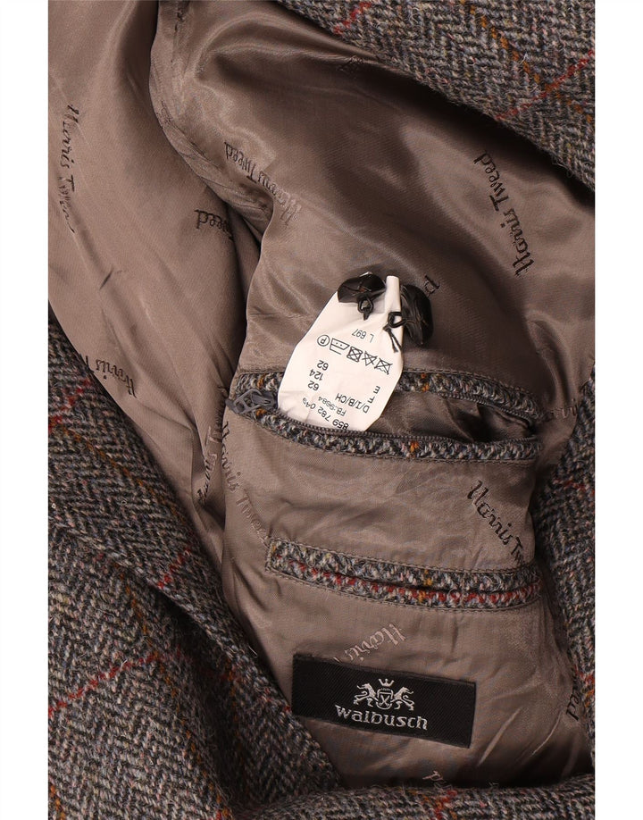 Walbusch Chaqueta tipo blazer de 2 botones para hombre UK 44 2XL Lana a cuadros gris