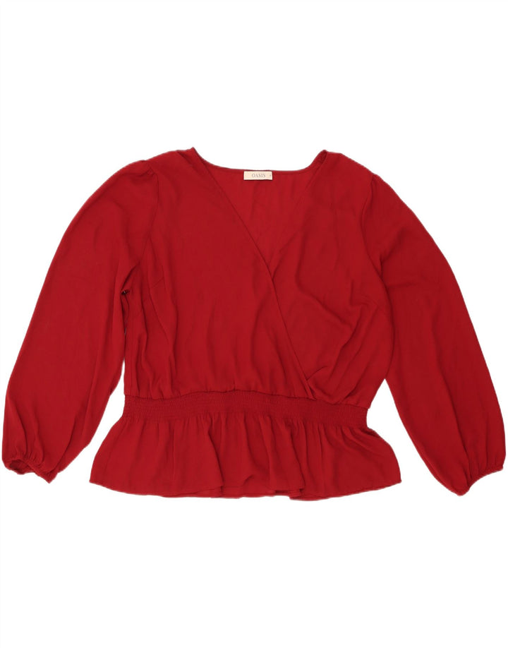 Oasis Blusa de manga larga para mujer UK 22 3XL Poliéster burdeos