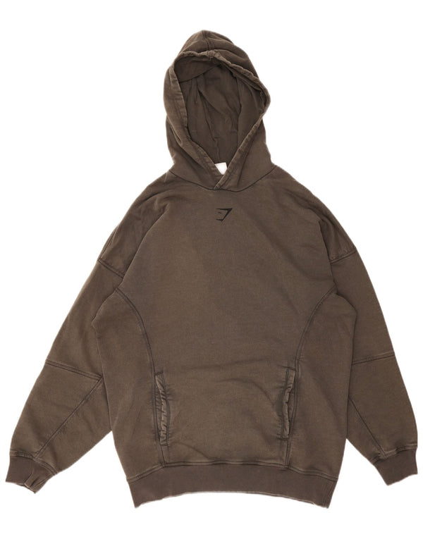 GYMSHARK Sudadera con capucha gráfica para hombre Jersey grande de algodón gris