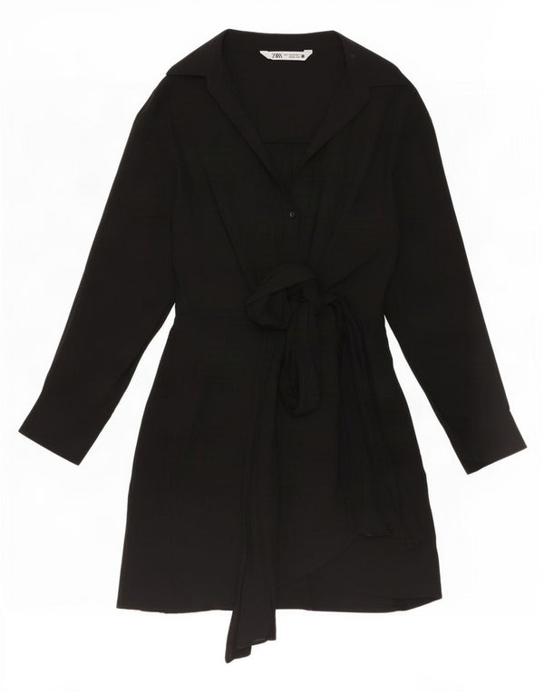 Zara Vestido Holgado Con Gradas Para Mujer UK 6 XS Viscosa Negra