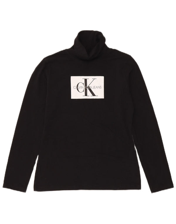 Calvin Klein Jeans Mujer Gráfico Top Manga Larga UK 40 Grande Negro