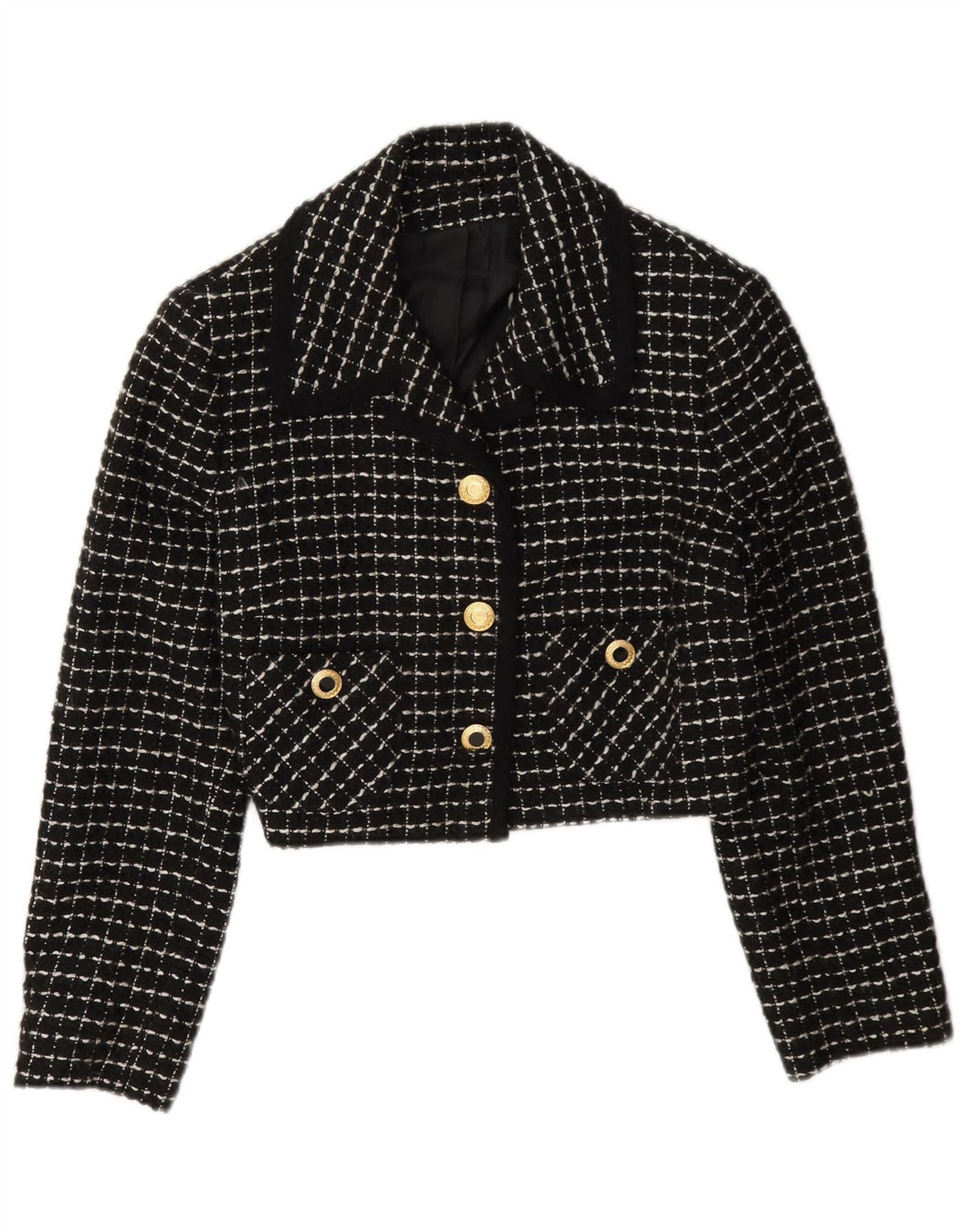 Vintage mujer 3 botones crop blazer chaqueta IT 42 cheque negro medio