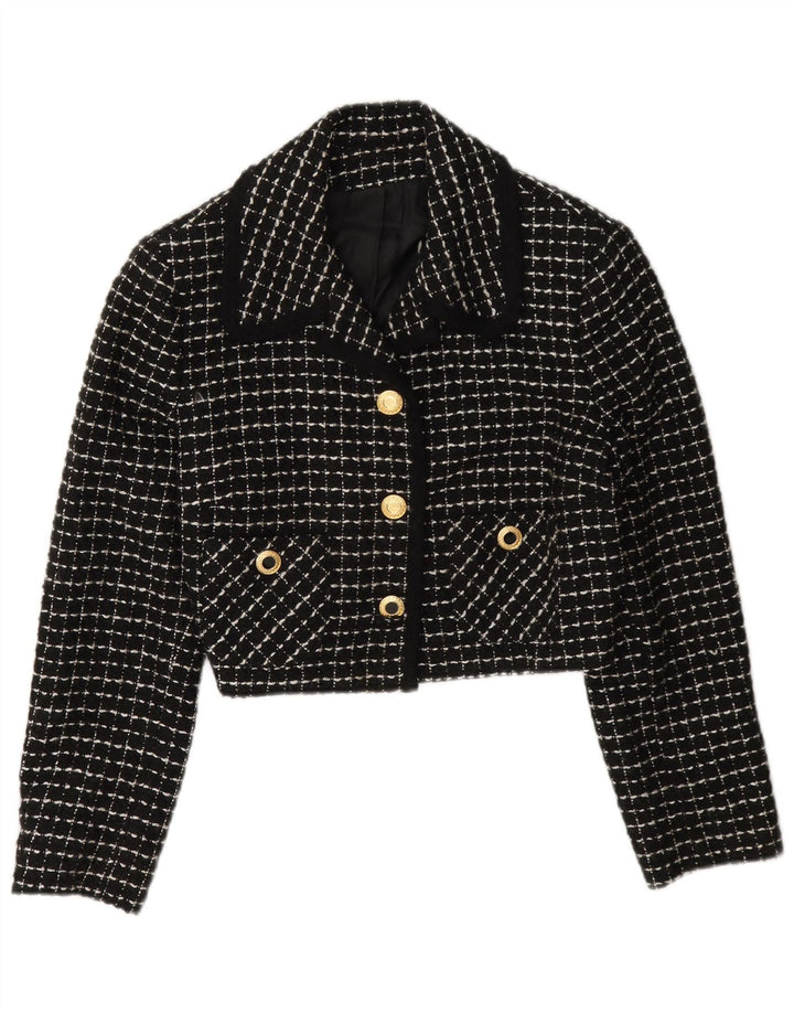 Vintage mujer 3 botones crop blazer chaqueta IT 42 cheque negro medio