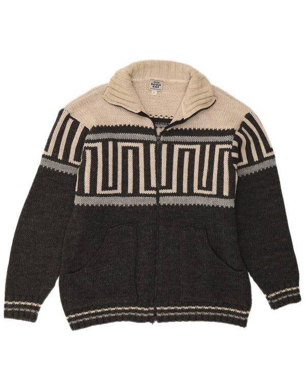 BOOM BAP Suéter tipo cárdigan para hombre Acrílico geométrico gris grande