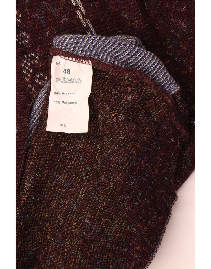 Vintage hombres V-cuello jumper suéter IT 48 marrón medio geométrico poliacrílico