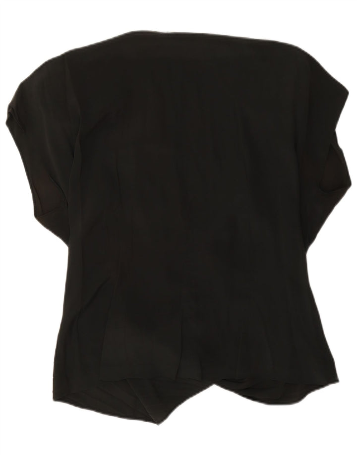 Vintage mujer oversized Wrap Blusa Top US 4 Pequeño Acetato Negro