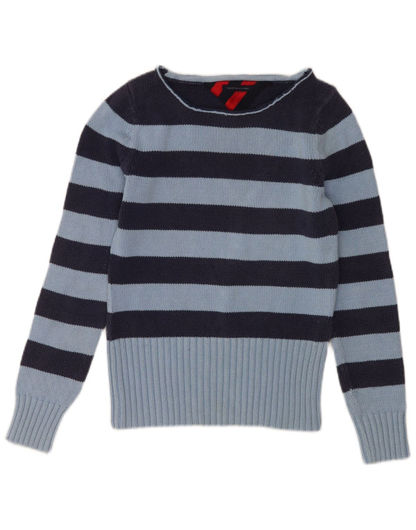 TOMMY HILFIGER Suéter tipo jersey con cuello barco para mujer UK 10 Small Blue Stripes