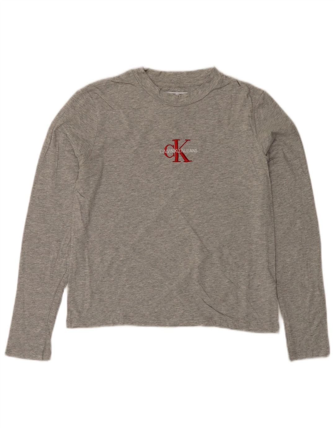 CALVIN KLEIN JEANS Top gráfico para mujer de manga larga UK 6 XS Gris moteado