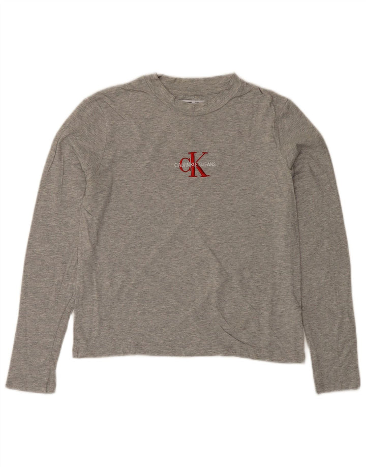 CALVIN KLEIN JEANS Top gráfico para mujer de manga larga UK 6 XS Gris moteado