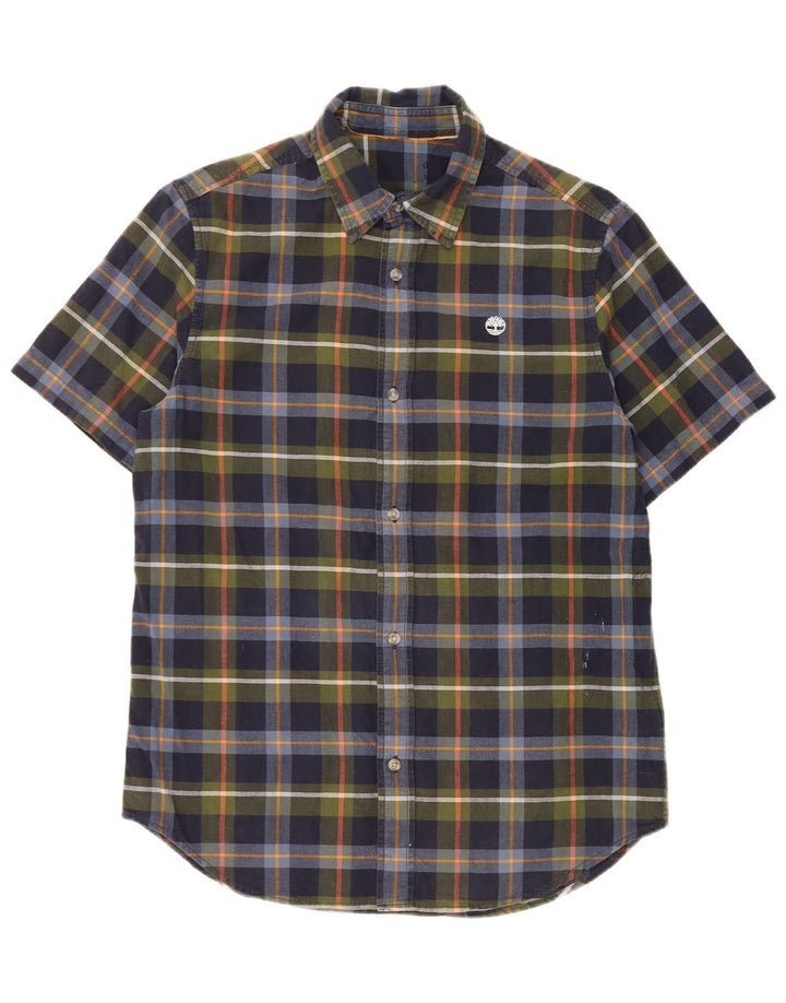 Timberland Camisa De Manga Corta Para Hombre Algodón A Cuadros Azul Marino Mediano