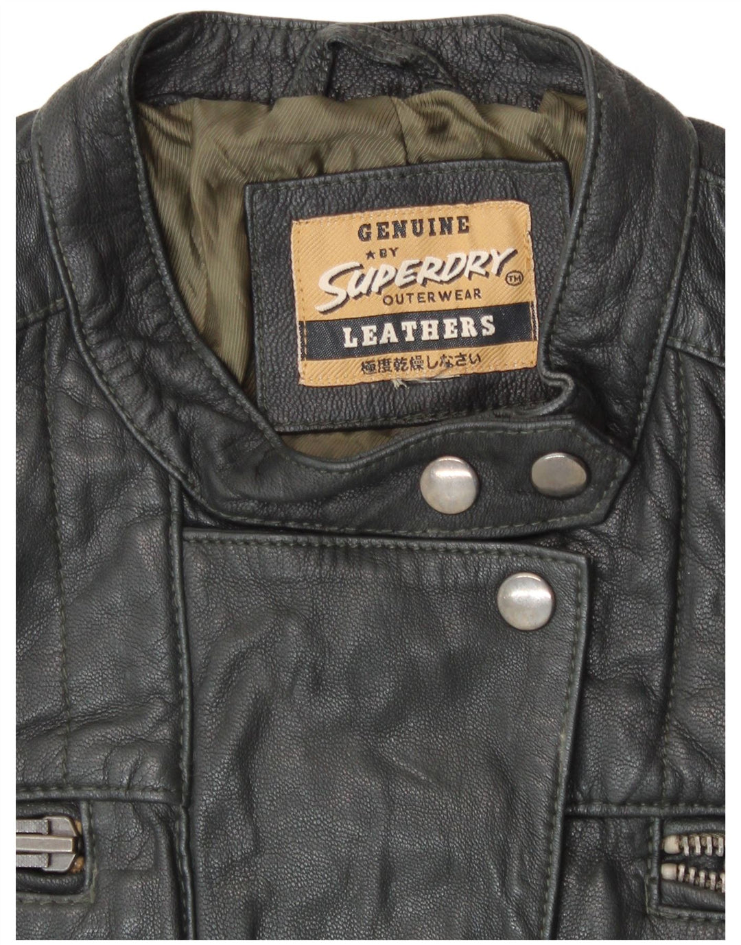 SUPERDRY Chaqueta de cuero para mujer UK 44 Medium Black Leather