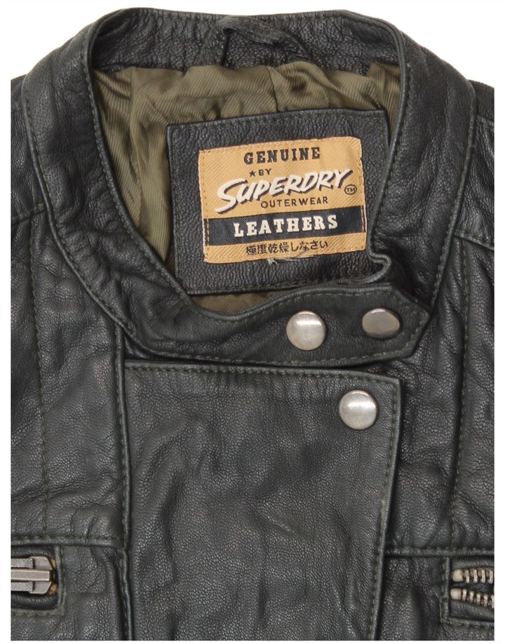 SUPERDRY Chaqueta de cuero para mujer UK 44 Medium Black Leather