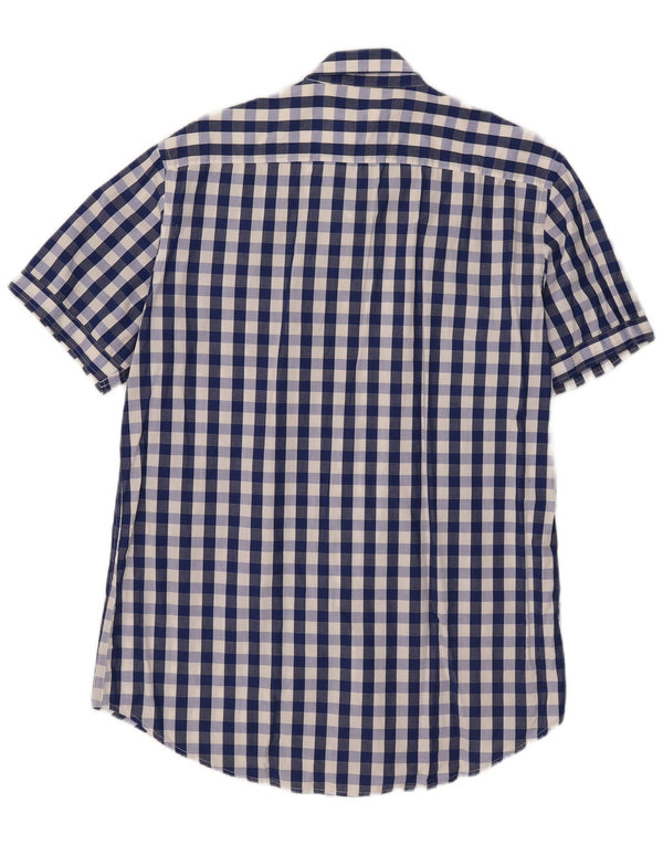 Carrera Camisa de manga corta para hombre de algodón a cuadros azul grande