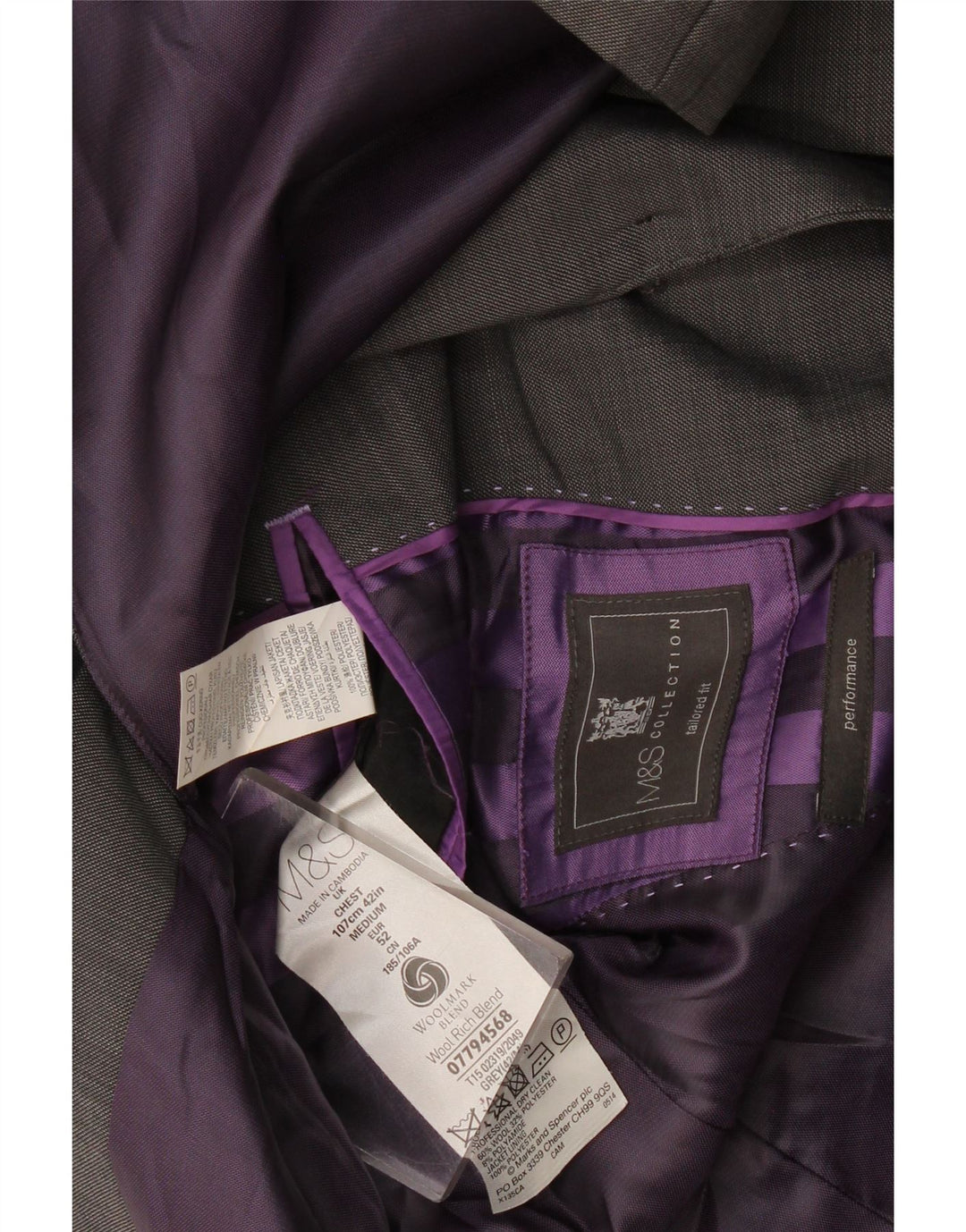 Marks & Spencer Chaqueta tipo blazer de 2 botones para hombre IT 52 XL Lana gris